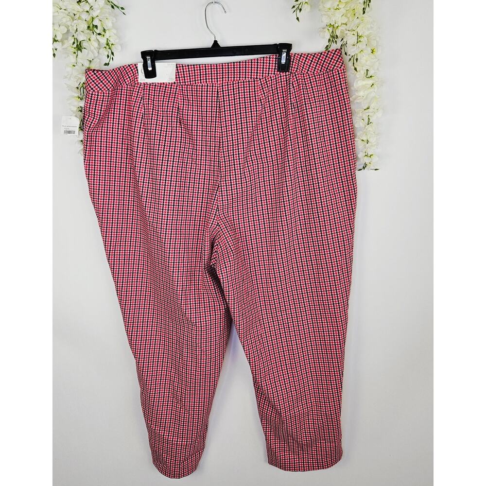 New Cato Plus Size 28W Hi-Rise Slim Pants Pink Red Houndstooth Plaid Valentine - Picture 4 of 16